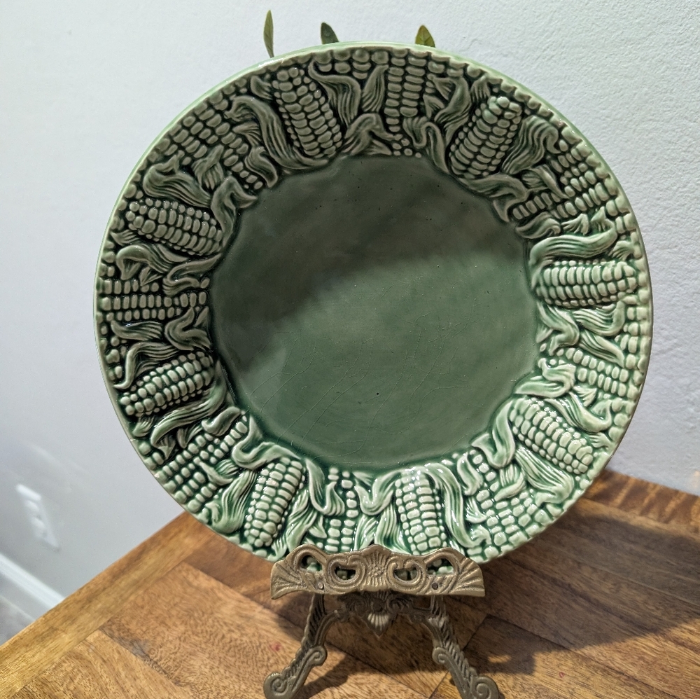 Bordallo Pinheiro‎ Green Raised Corn 9 3/4" Dinner Plate Portugal